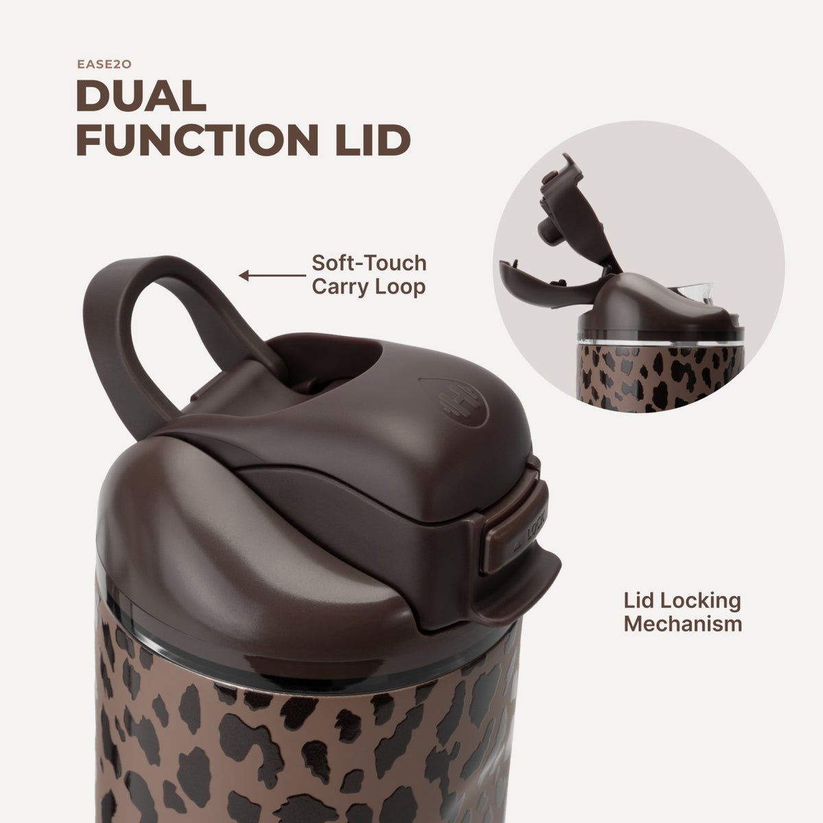 HYDROJUG Essential / HydroJug Ease2o 24oz - 2-in-1 Water Bottle with Soft Straw & Chug Spout – Brown Leopard