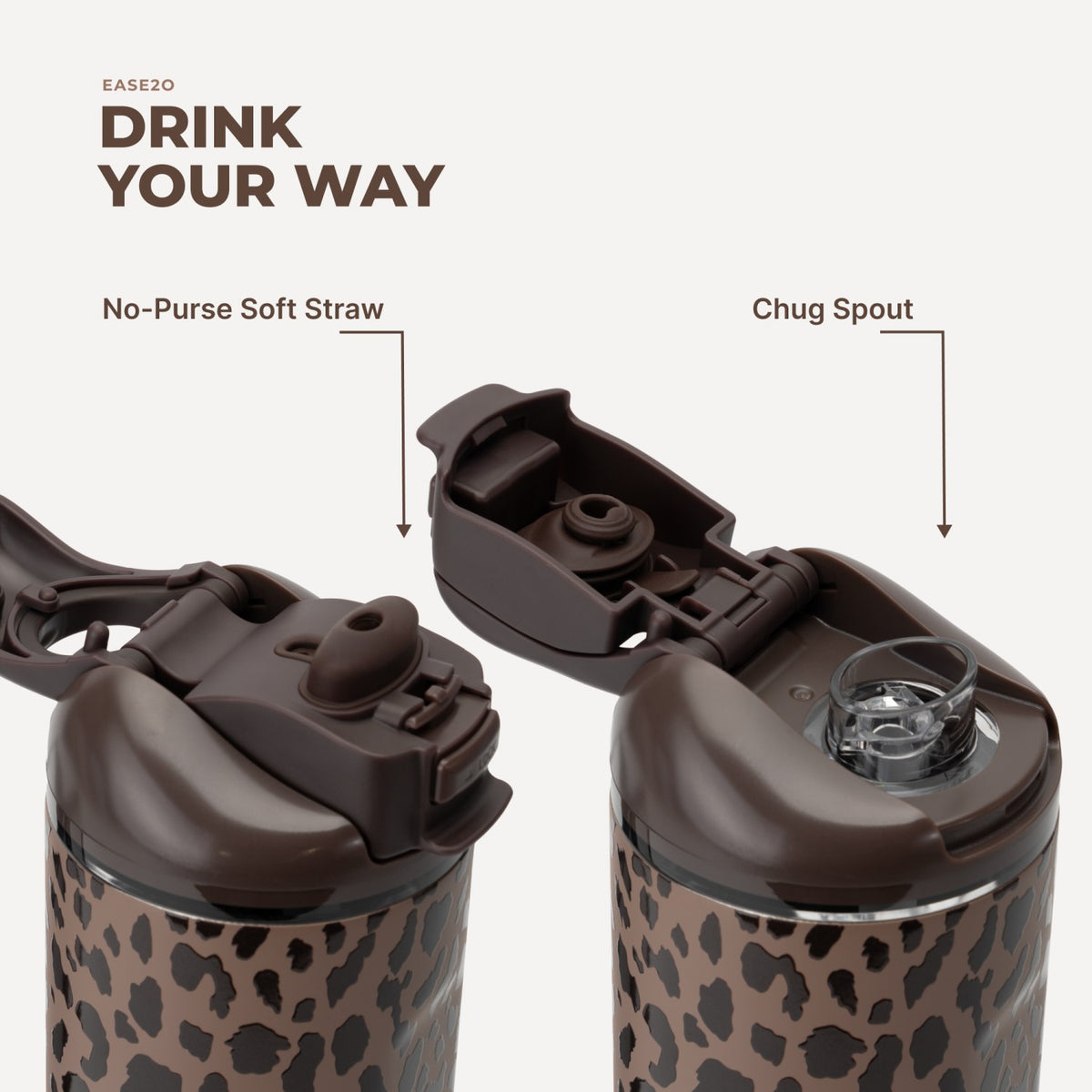 HYDROJUG Essential / HydroJug Ease2o 24oz - 2-in-1 Water Bottle with Soft Straw & Chug Spout – Brown Leopard