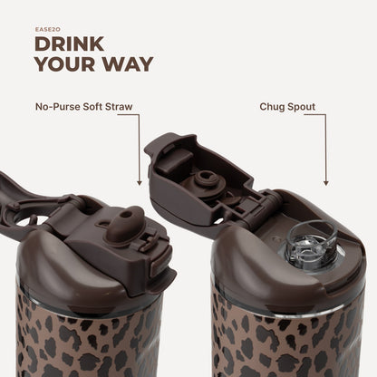 HYDROJUG Essential / HydroJug Ease2o 24oz - 2-in-1 Water Bottle with Soft Straw & Chug Spout – Brown Leopard