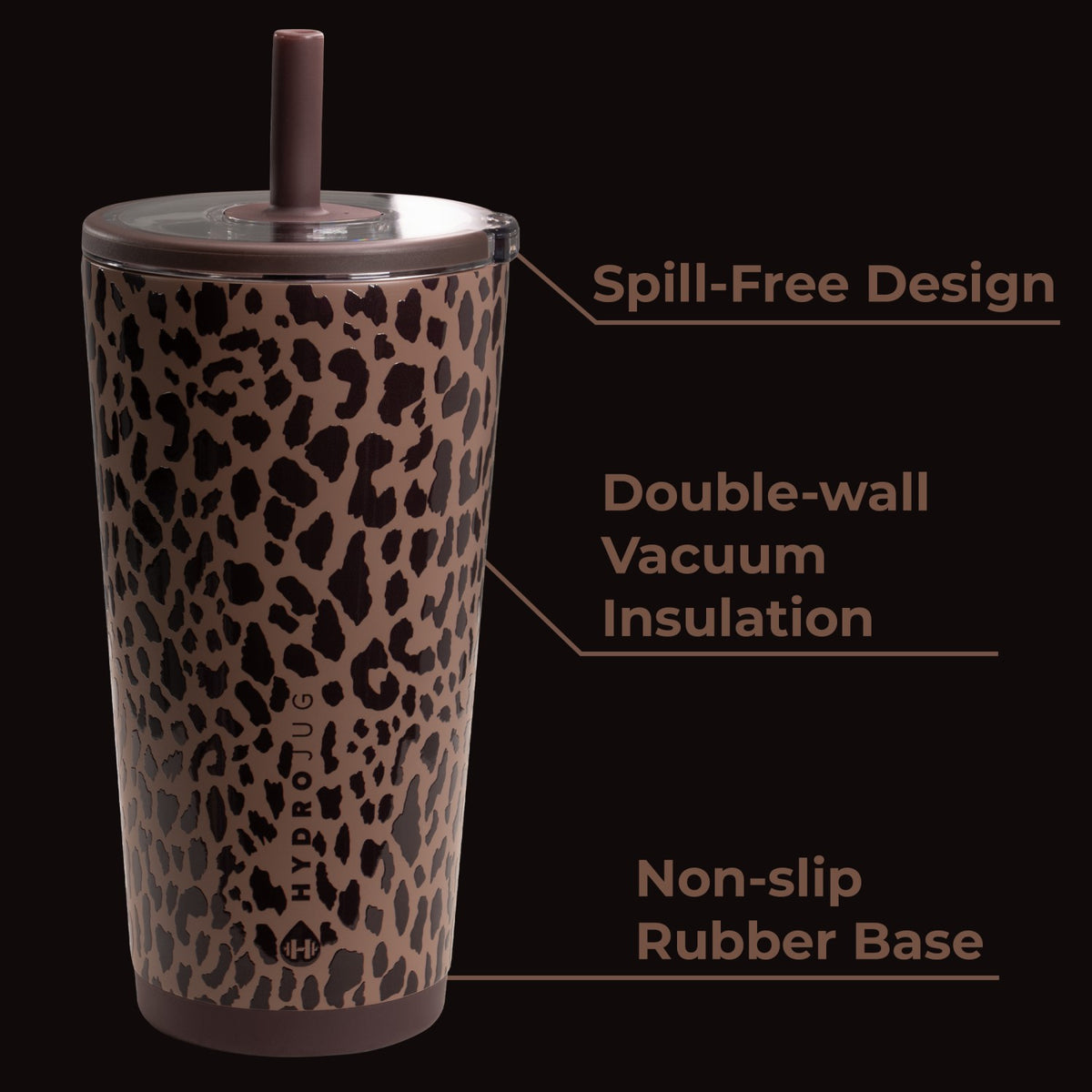 HYDROJUG Latest / HydroJug Everyday Tumbler 20oz - Ceramic-Lined Insulated Tumbler with Straw – Brown Leopard