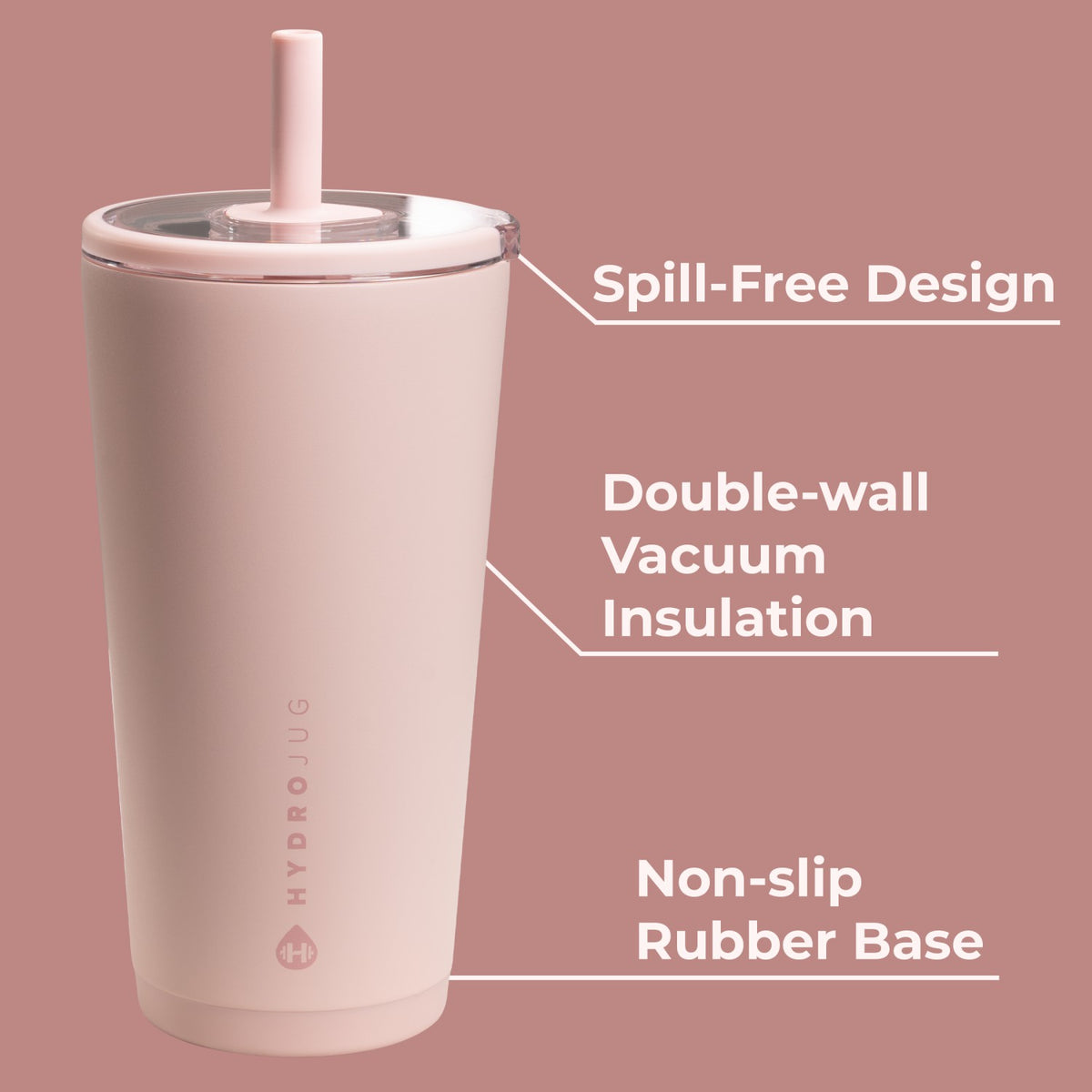 HYDROJUG Latest / HydroJug Everyday Tumbler 20oz - Ceramic-Lined Insulated Tumbler with Straw – Dusty Rose