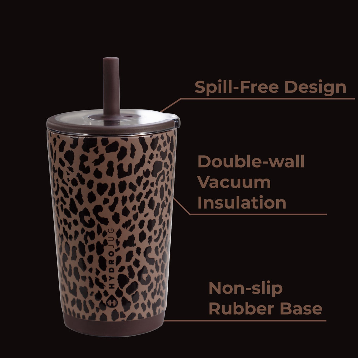 HYDROJUG Value / HydroJug Everyday Tumbler 14oz - Ceramic-Lined Spill-Free Kids Tumbler – Brown Leopard