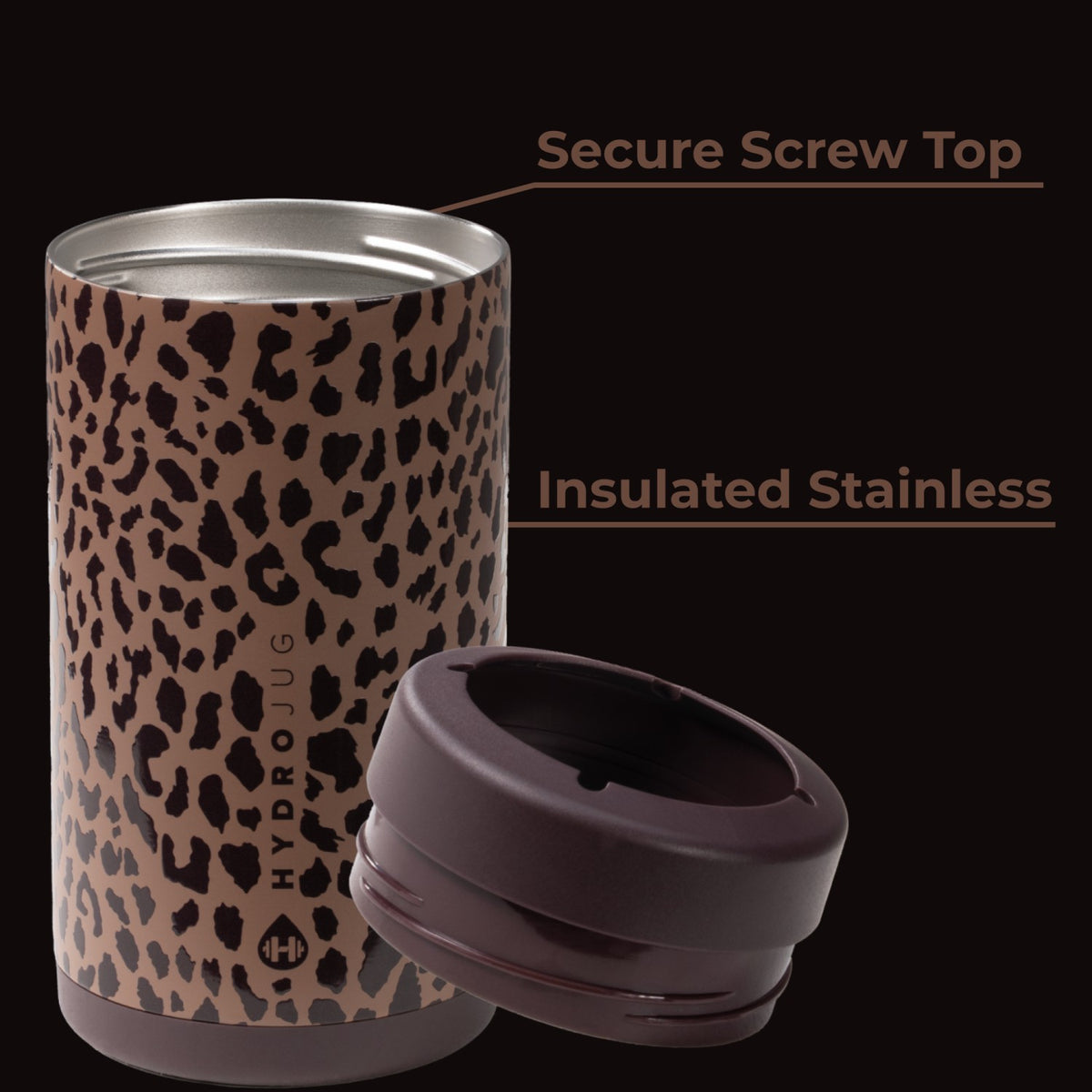 HYDROJUG Value / HydroJug Can Cooler 16oz - 2-in-1 Insulated Tallboy Can Cooler, Screw-Top Lock – Brown Leopard